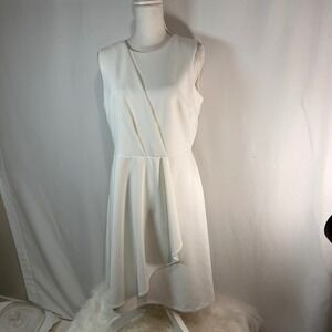 Calvin Klein White Sleeveless Asymmetrical Draped Sheath Dress Size 10